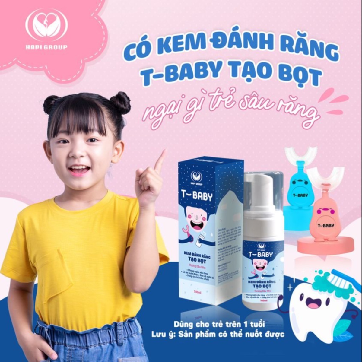 Kem Đánh Răng Tạo Bọt T- Baby- 100ml, giúp bé giảm sâu răng, hà răng, viêm lợi