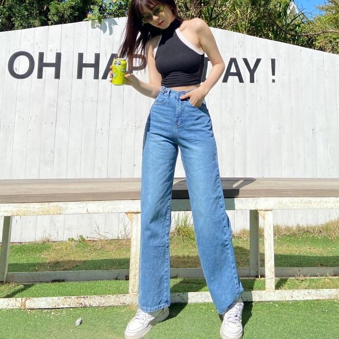 Quần Jean Ống Rộng SIMPLE JEAN Unisex (Gài nút 2 bên lưng K001)