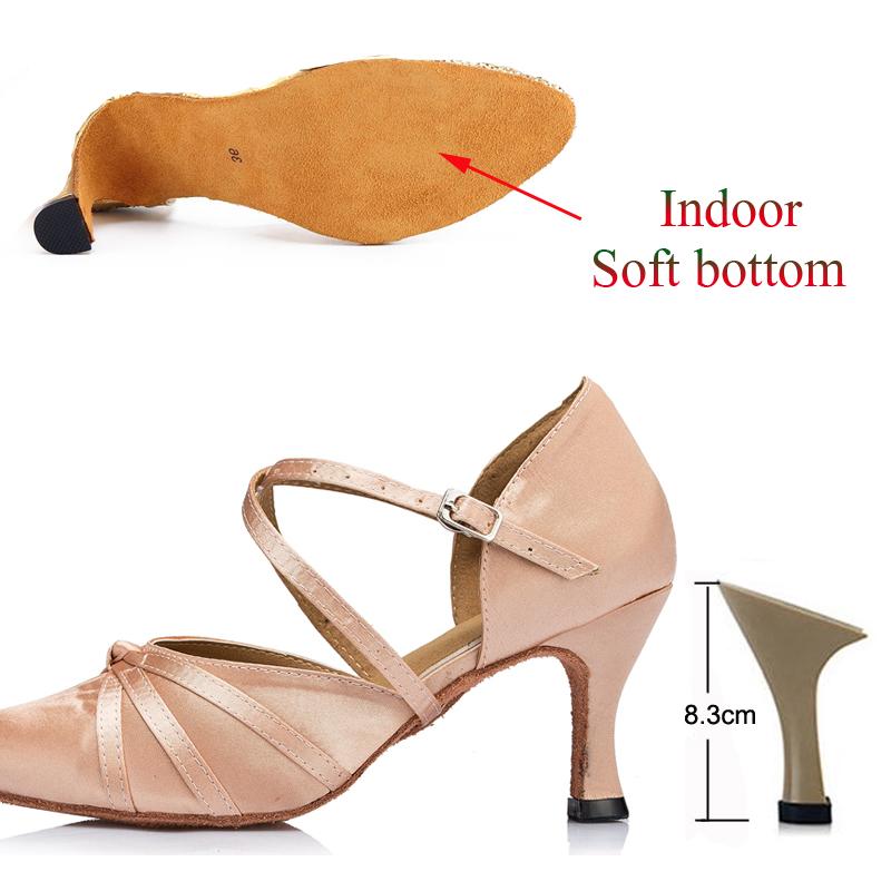 Giày Latin của phụ nữ Salsa Tango Ballroom Party Giày cao gót nữ thân thiện với da Color: Outdoor Pink 6cm Shoe Size: 33