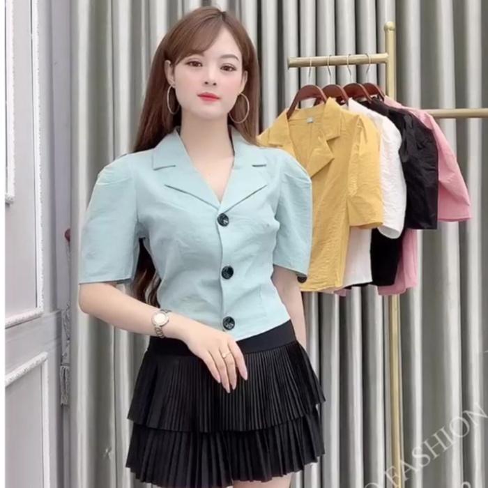 Áo Sơ Mi Cổ Vest Tay Bồng A23, Áo Sơ Mi Nữ, Chất Đũi Xước Mềm Mịn, Thoáng Mát,Dễ Phối Đồ