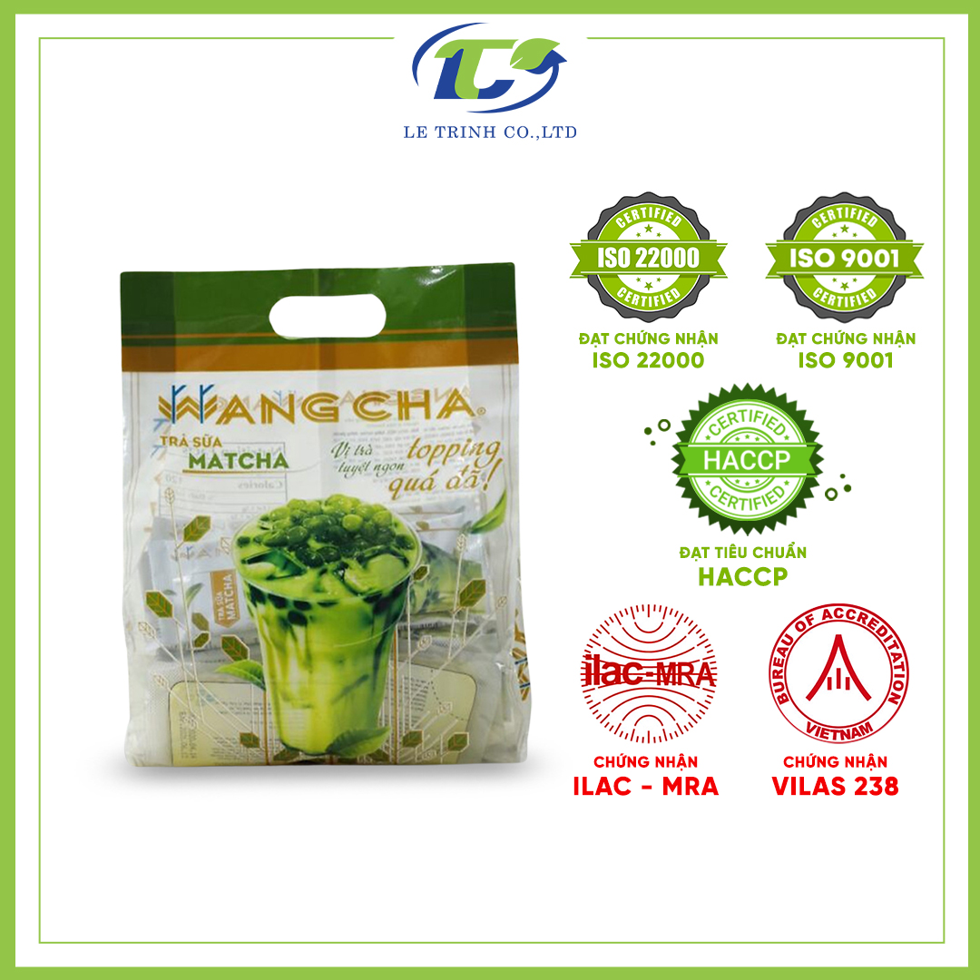 Bịch Trà Sữa Wangcha Vị Matcha pha trà sữa tiện lợi - Bột Hòa Tan Trà Sữa Matcha 6 gói và Thạch 3Q ngọc trai 6 gói thơm ngon đi kèm - Trà sữa vị Matcha cao cấp, dễ sử dụng (600gr/bịch)