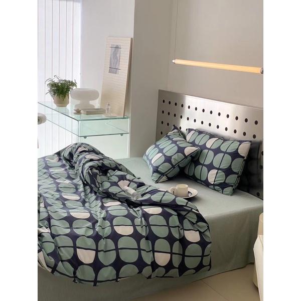 Bộ Chăn Ga Gối Cotton Living 100%cotton Hàng Nhập Khẩu Cao Cấp 4 Món Hoạ tiết Kẻ Sang Trọng