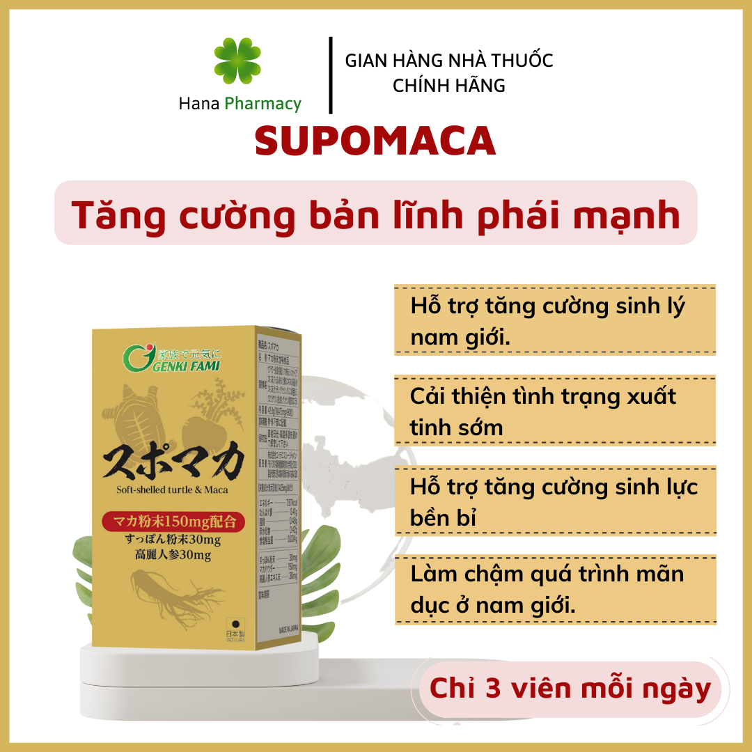 [Japan] Viên uống Supomaca tăng cường sinh lý Nam giới chống xuất tinh sớm bổ thận tráng dương sinh Genki Fami 90 viên