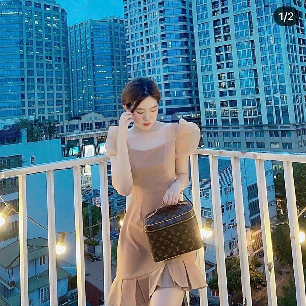 Đầm nude phối tay kiếngđi chơi đi tiệc đám cưới, du lịch sang chảnh cao cấp PVC