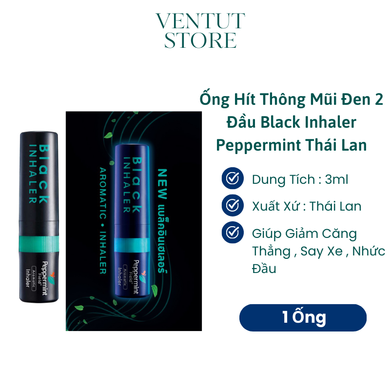 Ống Hít Thông Mũi Đen 2 Đầu Black Inhaler Peppermint Thái Lan