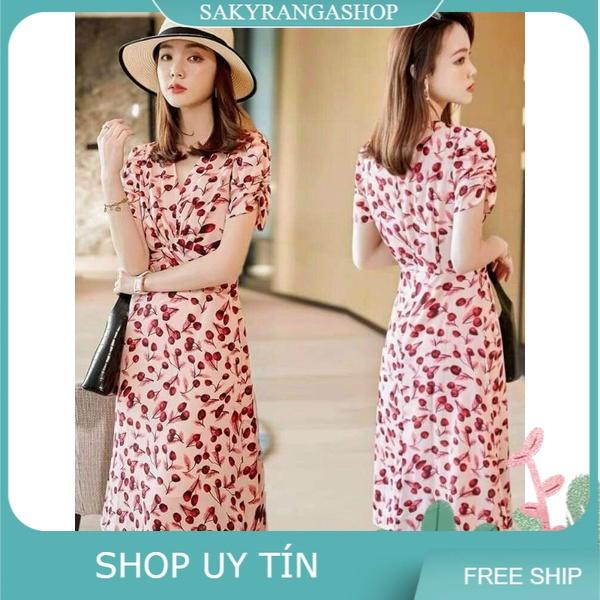 HÀNG NHẬP - ĐẦM LỤA HỌA TIẾT CHERRY XINH XẮN