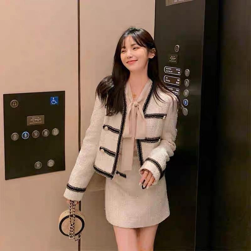 Set dạ tweed phối sọc