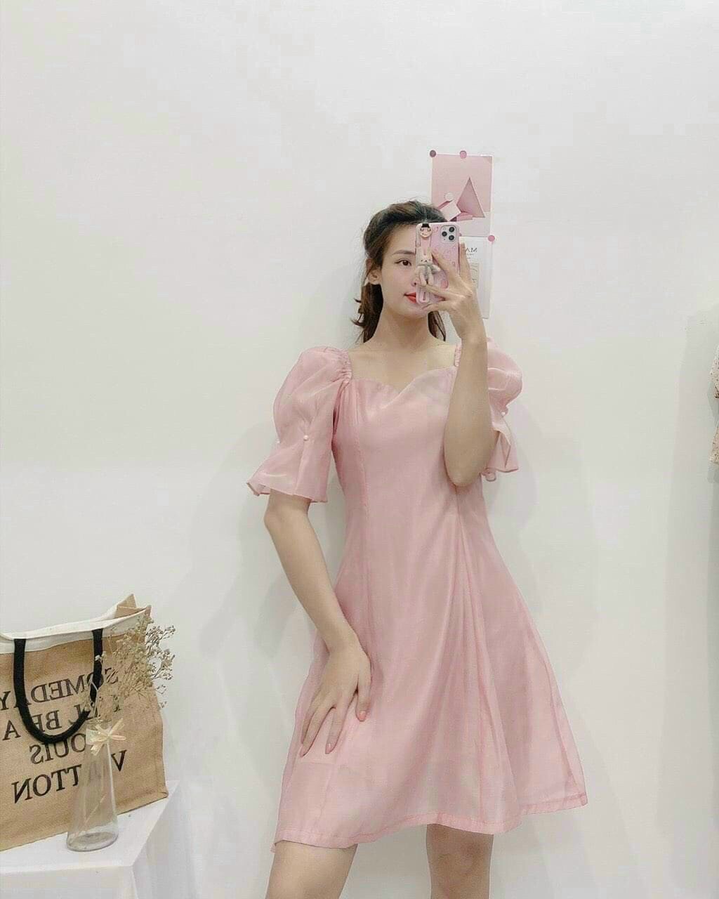 ĐẦM TAY BỒNG ĐÍNH NGỌC FORM VÁY A TRẺ TRUNG