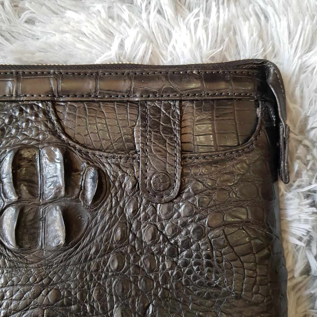 Ví Cầm Tay Da Cá Sấu | Ví Clutch Da Cá Sấu Gù To | Màu Đen | Da Nguyên Tấm