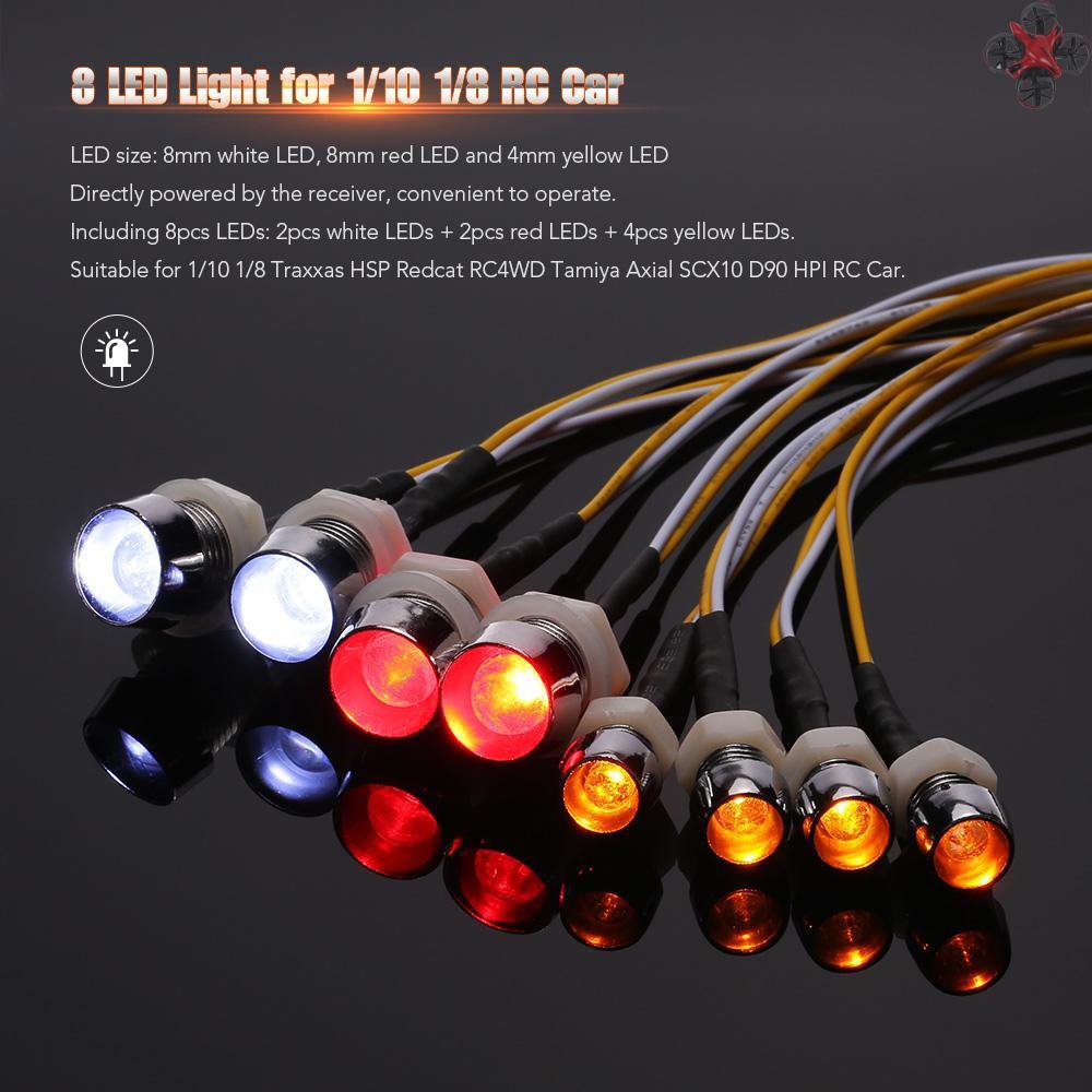 Set 2 Đèn 8 Led 4 Bóng Cho Xe Điều Khiển Từ Xa 1/10 1/8 Traxxas Hsp Redcat Rc4Wd Tamiya Axial Scx10 D90 Hpi