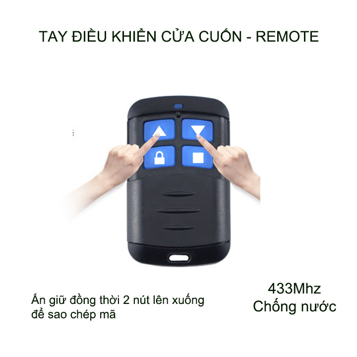Tay điều khiển cửa cuốn mã cố định sao chép mã, tần số 433Mhz, chống nước
