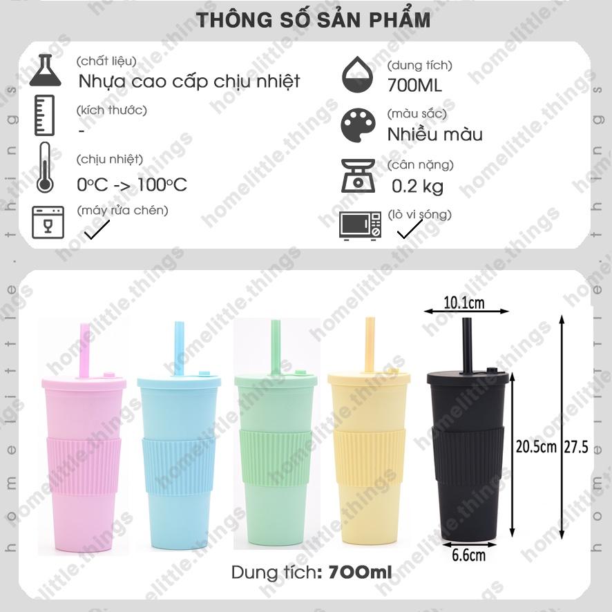 Ly nhựa đựng nước gam màu pastel có kèm ống hút trân châu 700ml