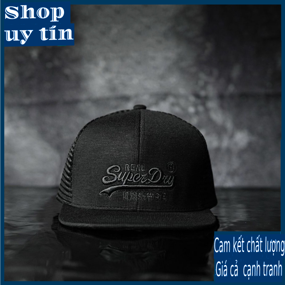 [ Miễn ship / giảm giá ] MŨ NÓN LƯỠI TRAI NAM NỮ SNAPBACK VÀNH PHẲNG SUPER DRY CÁ TÍNH- màu đen