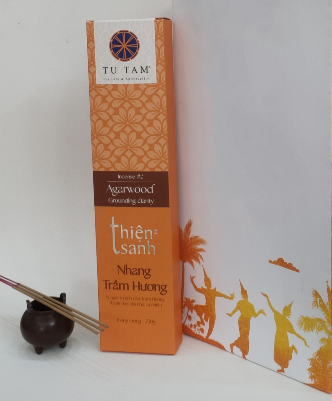 Trầm hương Thiện Sanh #02 mùi thơm dịu nhẹ- Hộp Màu cam 30cm và 40cm