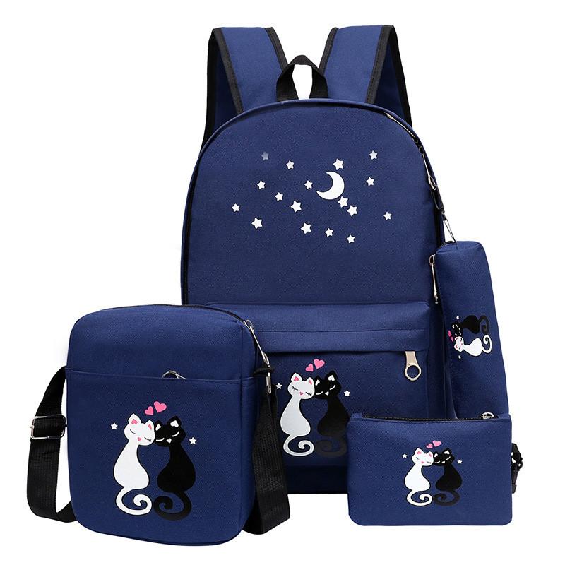 4 Bộ Mèo Trường Ba Lô Trẻ Em Túi Trẻ Em Học Túi Cho Bé Gái Bé Trai Vải Schoolbag Con Bagpack Có Túi Mochila