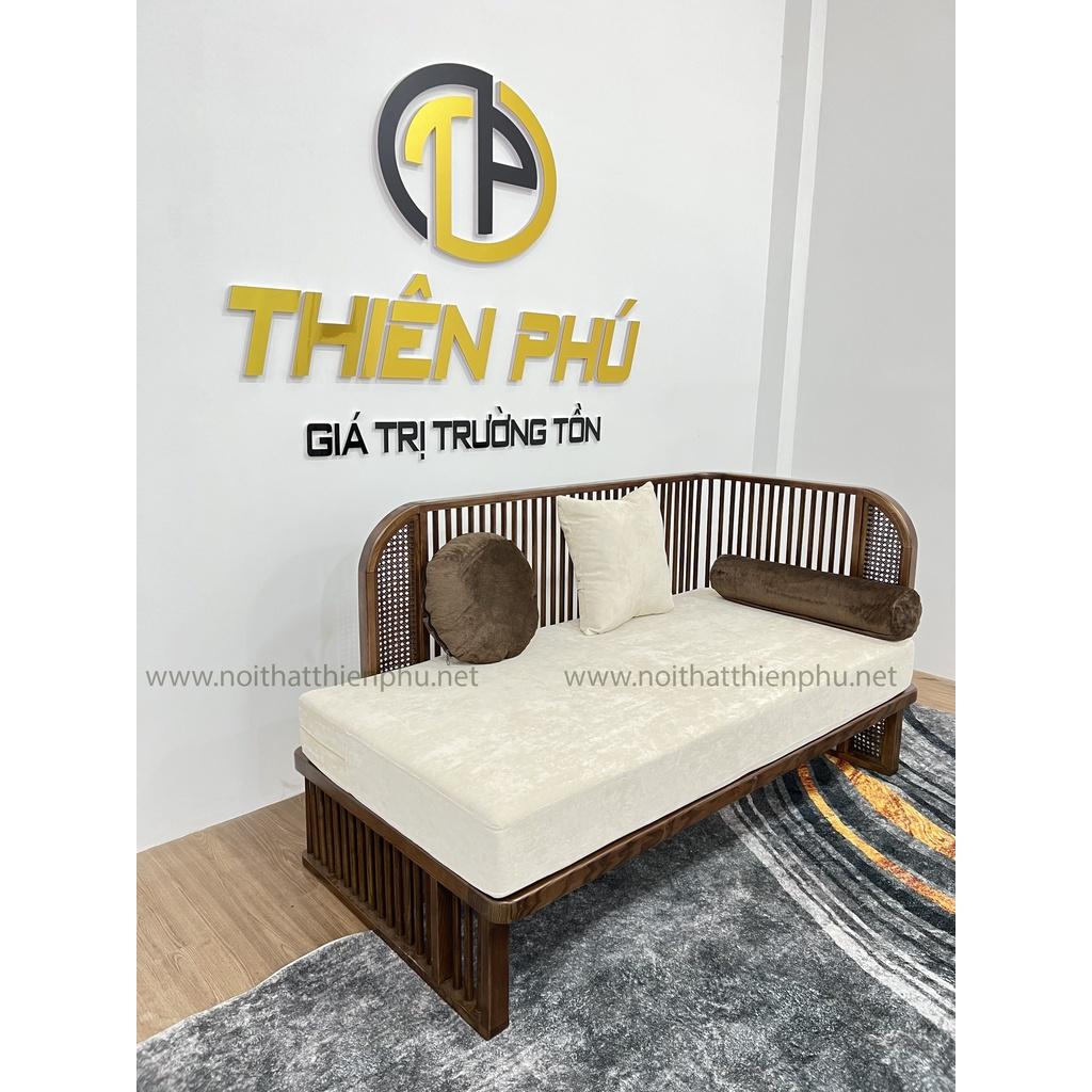 Sofa gỗ phòng khách phong cách Indochine, đệm mút bọc nỉ UKILI cao cấp