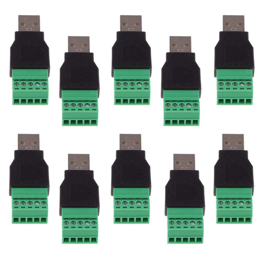 10x USB 2.0 Type A Male to 5 Pin Screw w/ Shield Terminal Plug