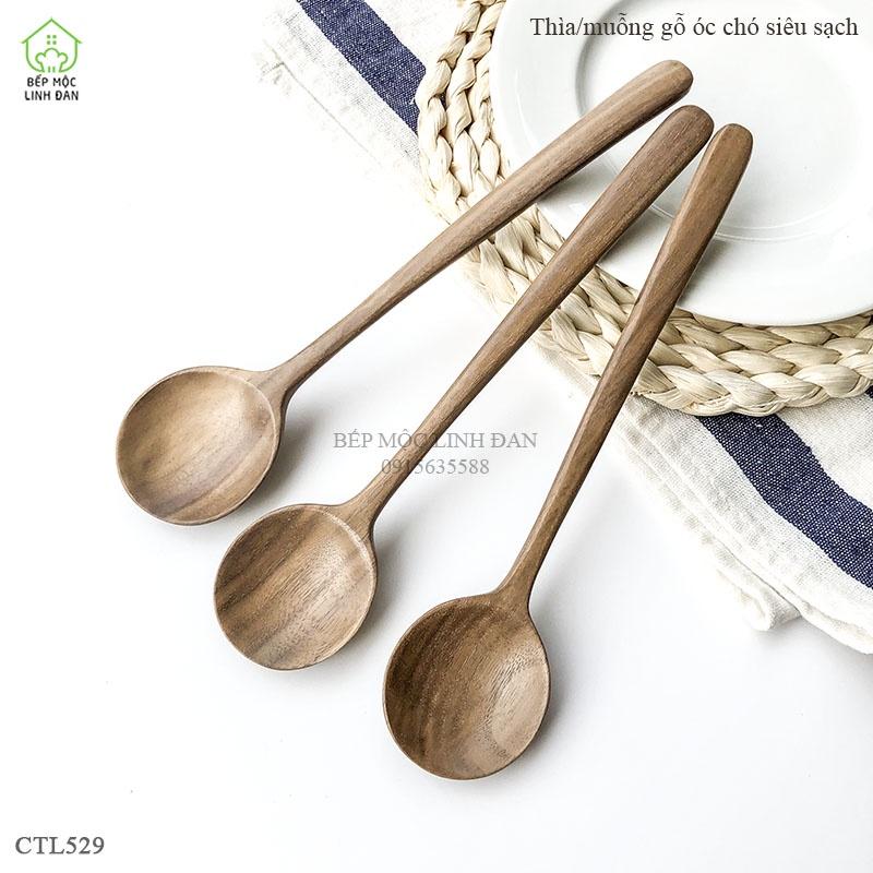 Muỗng/thìa cán dài_Gỗ óc chó nhập khẩu Mỹ siêu sạch siêu nhẹ_Size 20cm (CTL529)