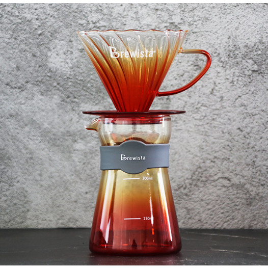 Bộ phễu V60 pha cà phê pour over thủy tinh Brewista Tornado Dripper &amp; Server - Màu cam