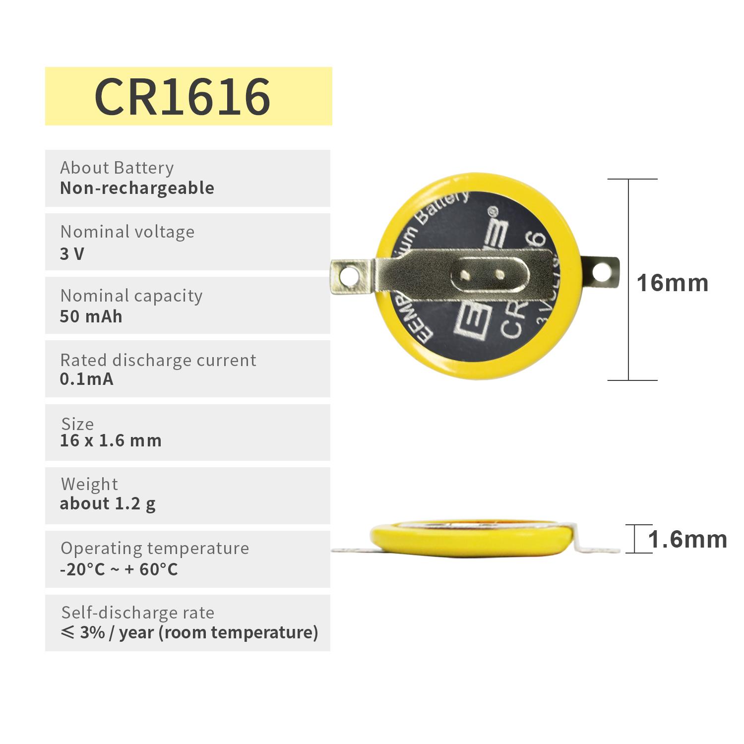 10 CHIẾC Pin EEMB CR1616 Với Các Tab Hàn CR1616 CR2025 Pin CR2032 Tương Thích Với Gameboy Color Màu hộp trò chơi Gameboy Advance: CR1616-PCN2