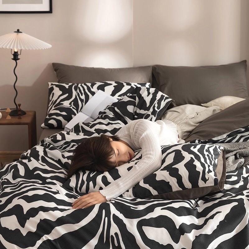 Set Cotton Living 100%cotton hàng nhập khẩu cao cất 4 món Kẻ Hiện Đại Đen Trắng