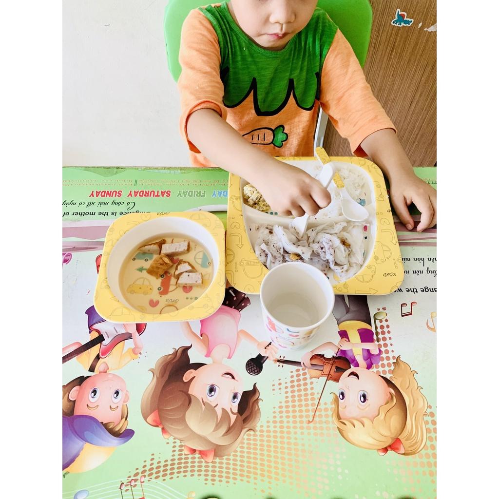 Bộ Khay Bát ăn dặm cho bé hình thú cưng, chất liệu sợi tre, chịu nhiệt cao, không độc hại