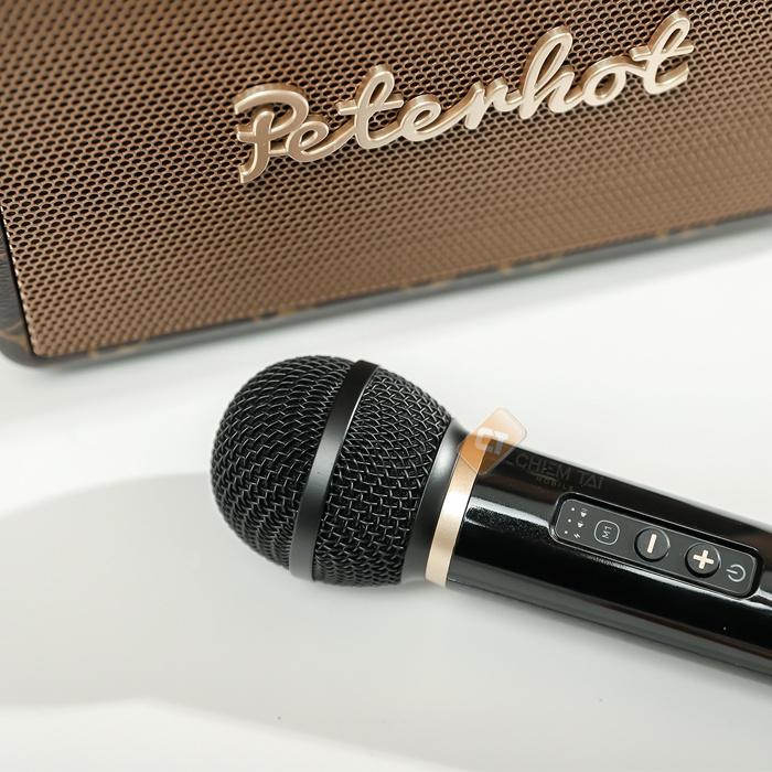 Loa karaoke Bluetooth PETERHOT A106 Kèm 1 Micro Có Quay Sách Hỗ Trợ USB, Thẻ nhớ, Cổng Micro 6.5, Đài FM