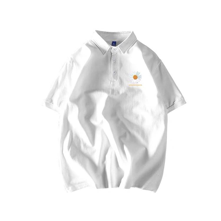 Áo polo nam nữ thêu hoa cúc và thêu chữ trước ngực, chất cotton thâm hút mồ hôi, áo cổ bẻ