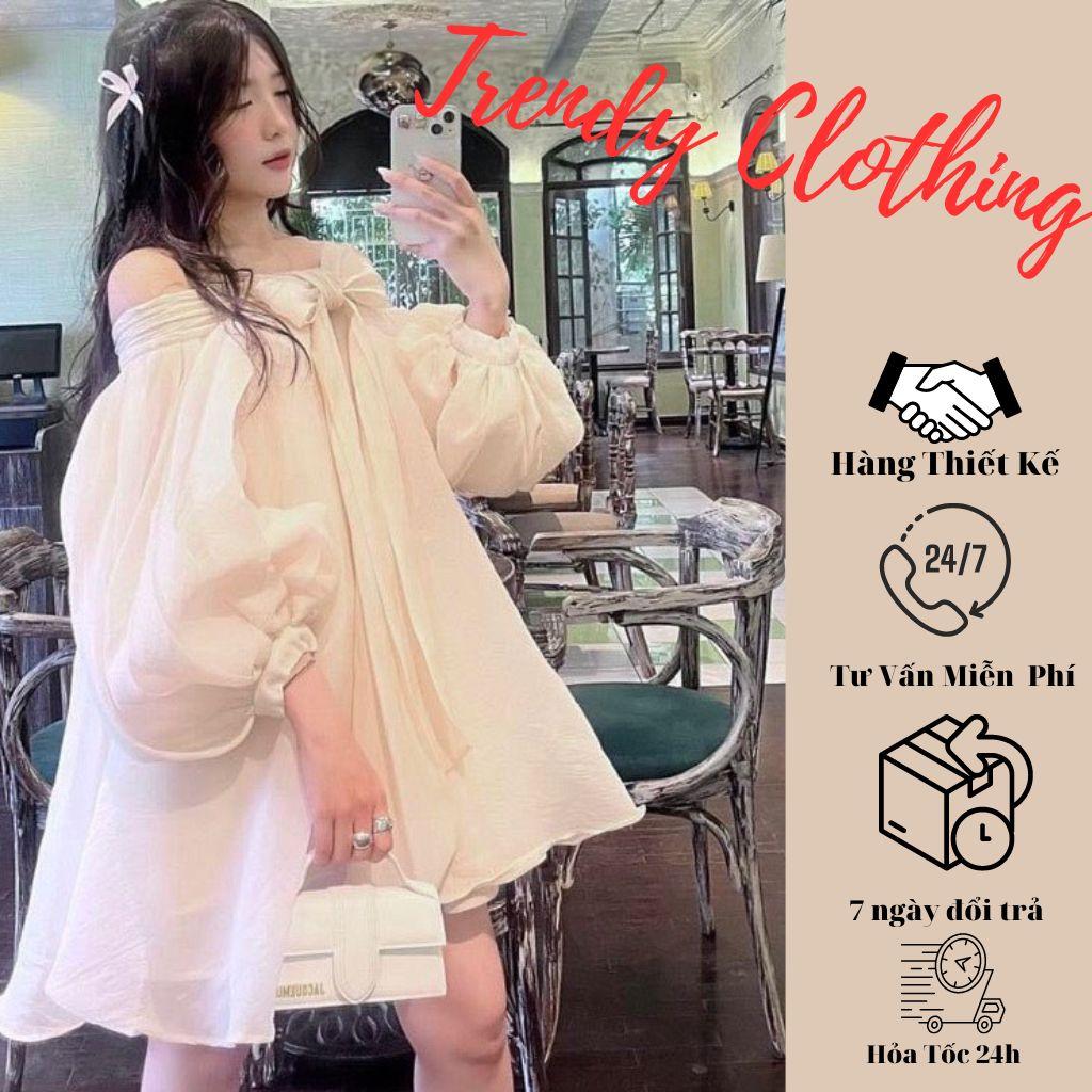 Đầm tiểu thư,Đầm babydoll, áo tay bồng siêu bánh bèo có nơ trước ngực Trendy Clothing