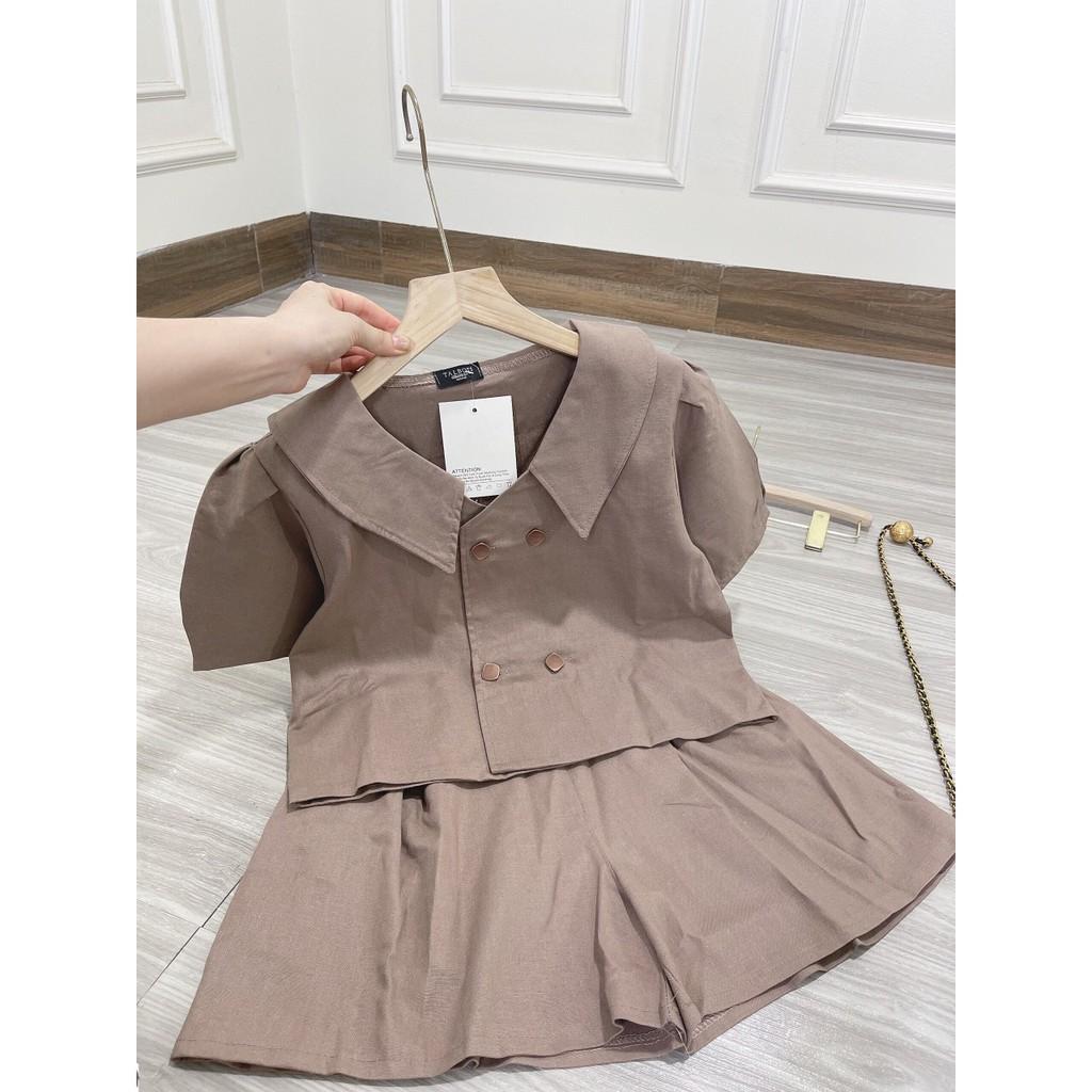 áo blazer ngắn tay bồng dáng crt kèm quần sóc chiết ly cực xinh Chất đũi xước tàu đứng phom cao cấp