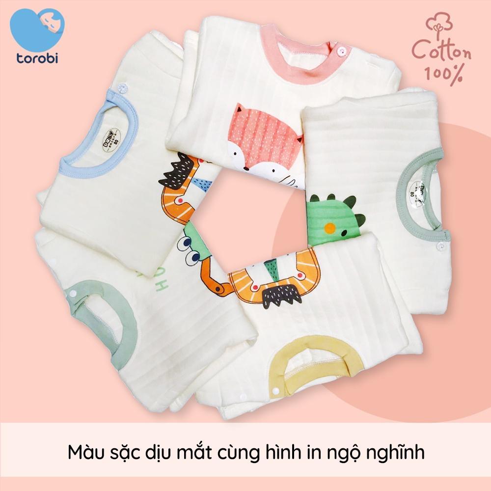 Bộ Chần Bông Ba Lớp Cạp Cao Mềm Mại Ấm Áp Cho Bé 9-16kg