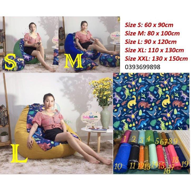 VỎ BỌC ghế lười xốp, họa tiết KHỦNG LONG, vải thô hàn mix màu, 4 size