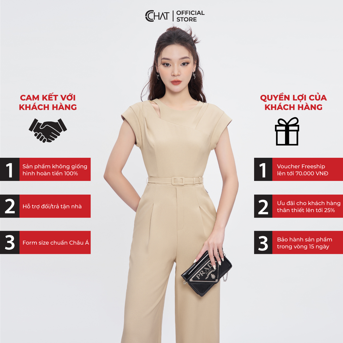 Jumpsuit Nữ CCHAT Kiểu Cutout Ly Vai Chất Tuytsi Cao Cấp Mềm Mịn 53JNS2001ST