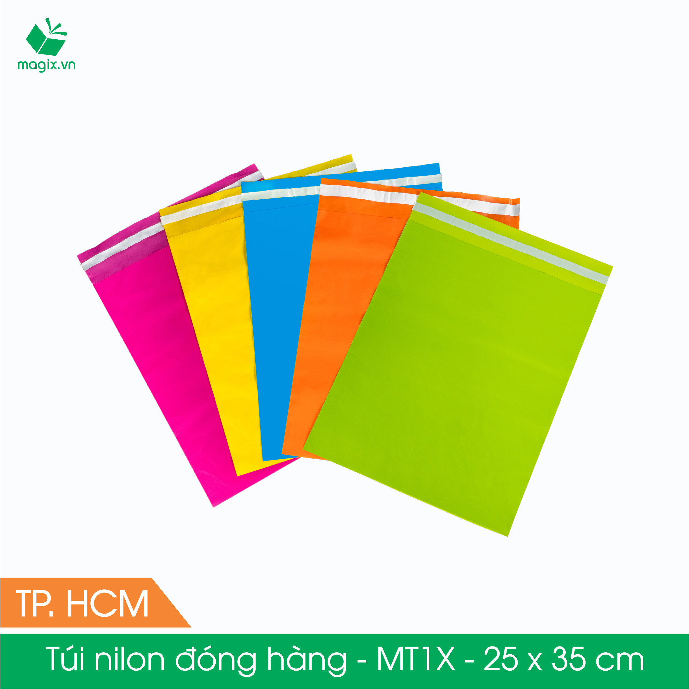 MT1X - 25x35 cm - Túi nilon gói hàng - 300 túi niêm phong đóng hàng màu xanh lá mạ