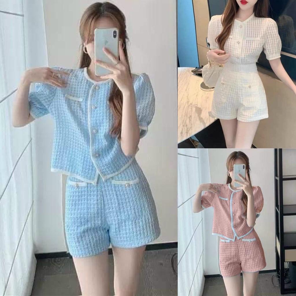 Set bộ đồ nữ gấm kim cương sang chảnh không kém phần cute dành cho các nàng đi chơi, dạo phố