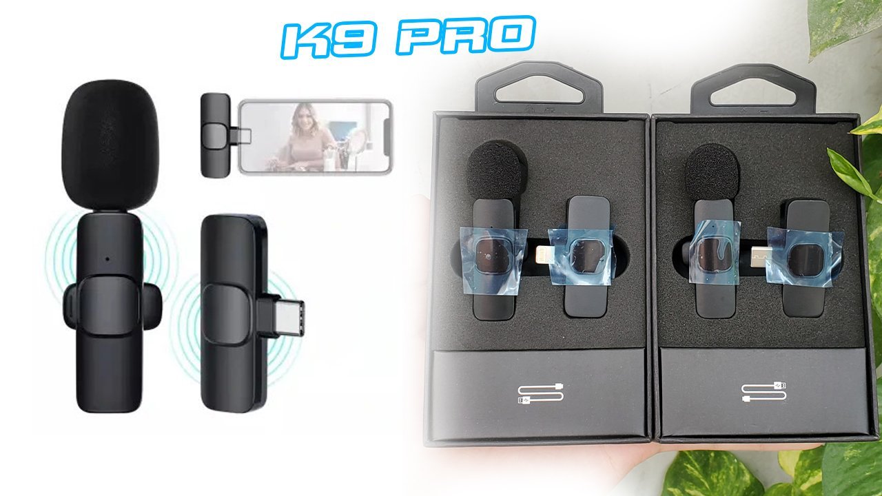 Micro không dây K9 PRO khử tiếng ồn quay video vlog review sản phẩm kết nối IOS Hoặc Type C (1 mic) micro cài áo mini cắm vào và dùng ngay hỗ trợ ghi hình video, phát trực tiếp trên tiktok, fb , quay Vlog