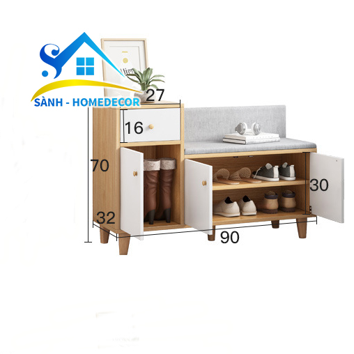 Tủ giầy gỗ đẹp kèm bệt ngồi bọc nệm êm tiện lợi gỗ An Cường NHIỀU MÀU CHỌN, tủ đựng giày dép thông minh SĐ03 nhỏ gọn