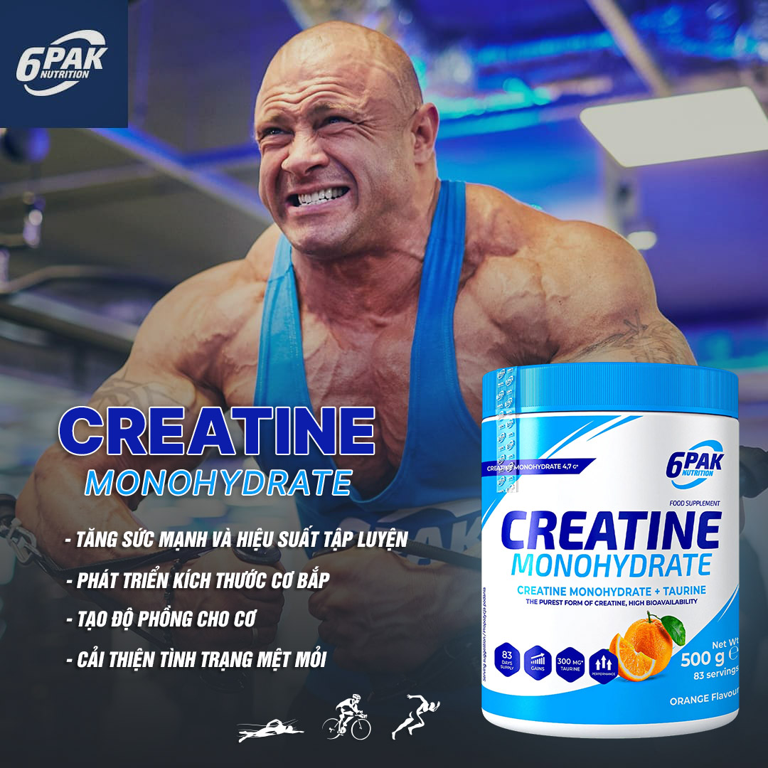 6PAK CREATINE MONOHYDRATE - Hộp 500 grams - Tăng sức mạnh và Kích thích cơ bắp - Nhiều Hương Vị - Thương Hiệu Trec Nutrition