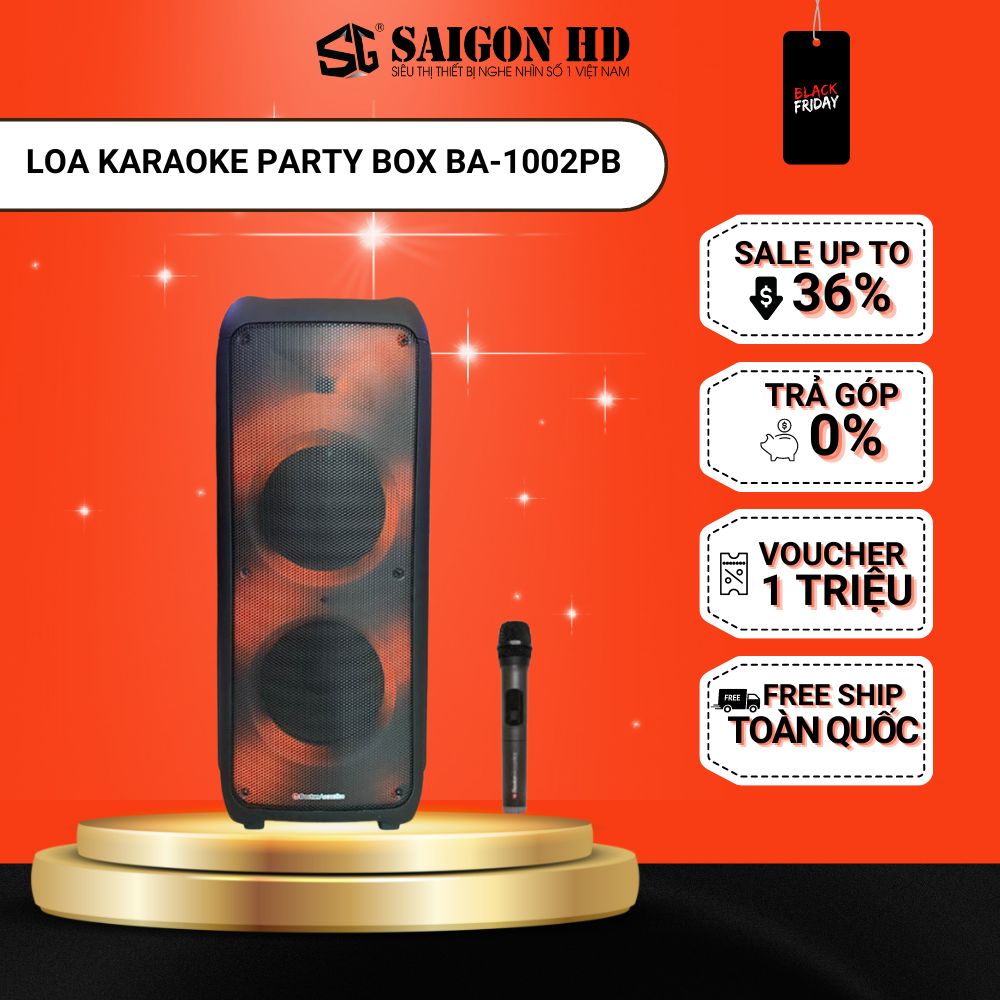 Loa Karaoke Bluetooth BOSTON ACOUSTICS Party Box BA-1002PB | Tích hợp Micro không dây | Tăng/giảm âm Bass ,Treble | Hàng Chính Hãng