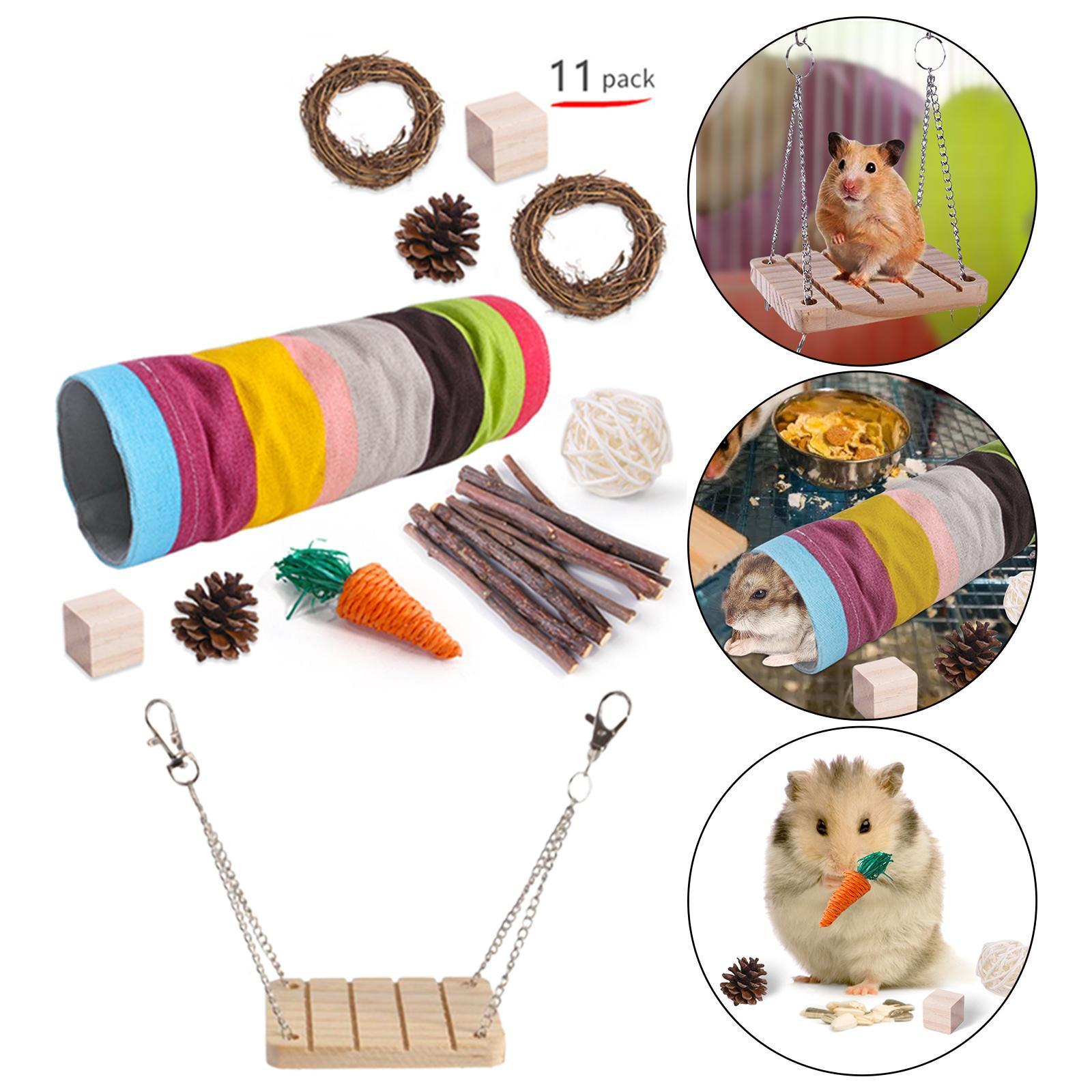 Hamster Chew Toys for Teeth, Natural Wood Swing Exercise Woven Ball Molar Toys for Rabbit Bunny Chinchilla Guinea Pig Gerbils Groundhog Squirrels