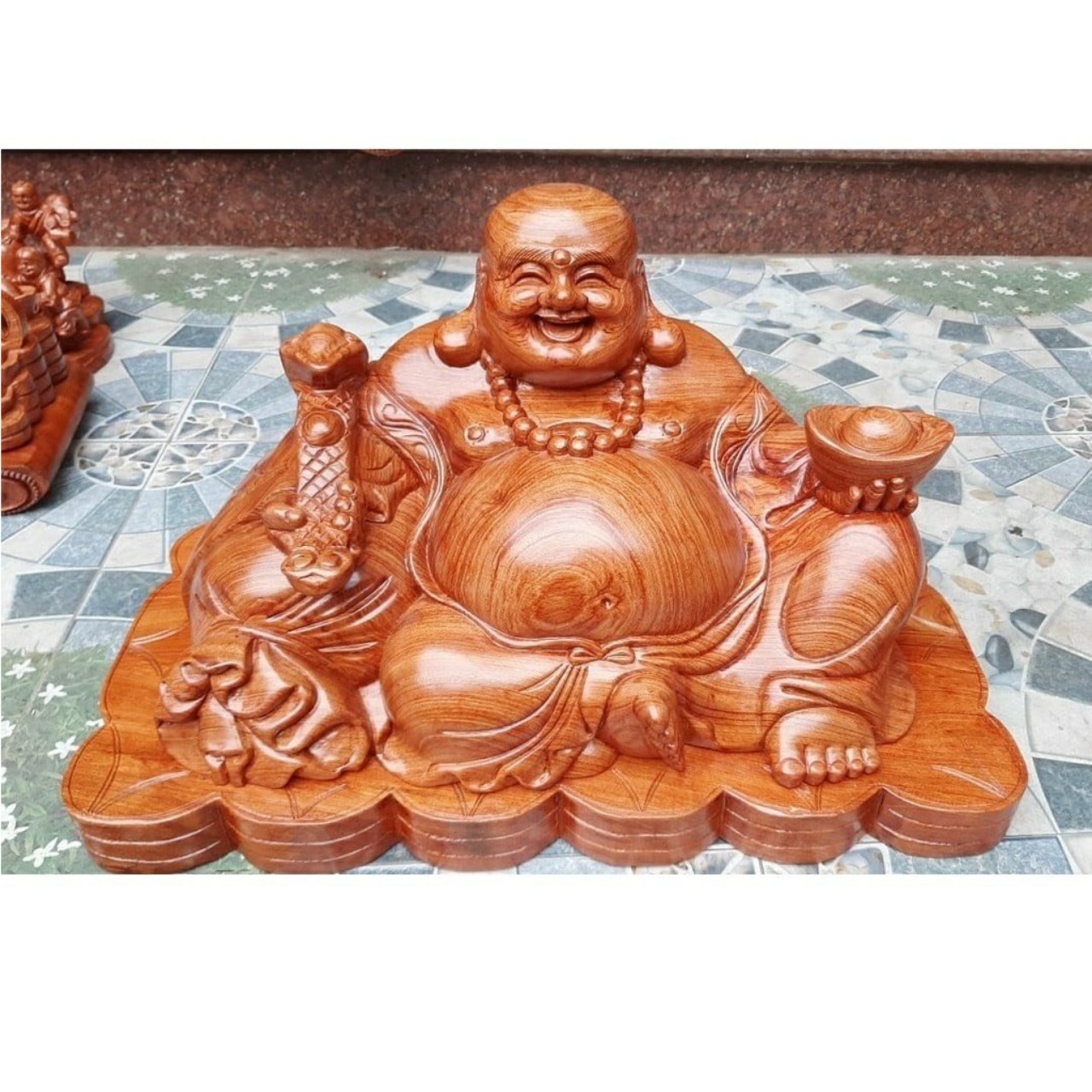 Tượng phật Di lặc ngồi đế tiên gỗ hương ngang 50 cm