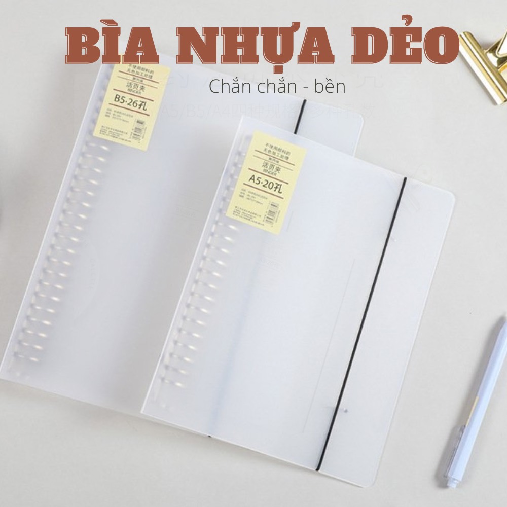Bìa sổ tay bìa nhựa / Bìa gáy còng có thể thay lõi, ruột sổ nhiều size A5-B5-A4