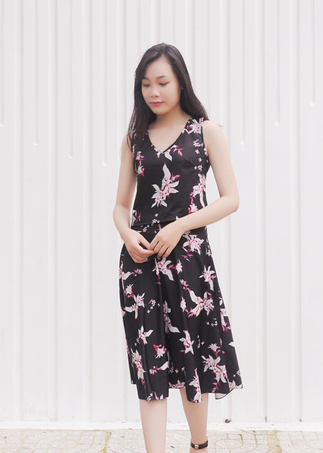 Đầm Nữ Họa Tiết Hoa F’Amor - Đen