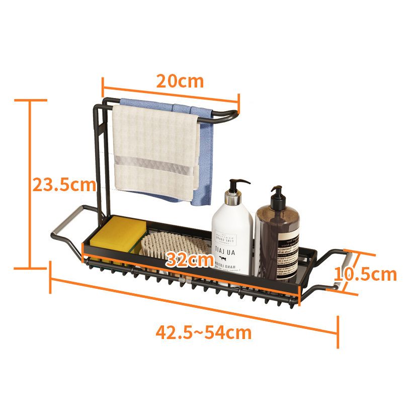 Kệ rổ để đồ rửa bát, Giá treo khăn VANDO Thép Carbon, gác bồn rửa siêu tiện lợi, kéo dài kích thước vừa vặn mọi loại nhà bếp