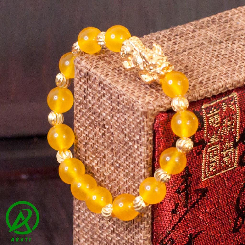 V235-08 Vòng phong thủy mã não vàng 8 ly mix tỳ hưu - Mệnh Kim - Thổ - Thủy V235-08