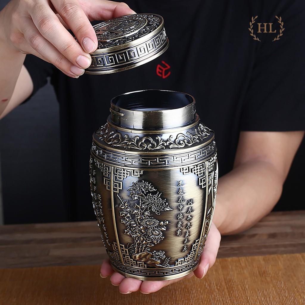 Lọ đựng chè hoa văn cổ 4 mùa | Lọ chè hợp kim đồng size To | LỌ ĐỰNG TRÀ SIZE TO | LỌ TRÀ TỨ QUÝ