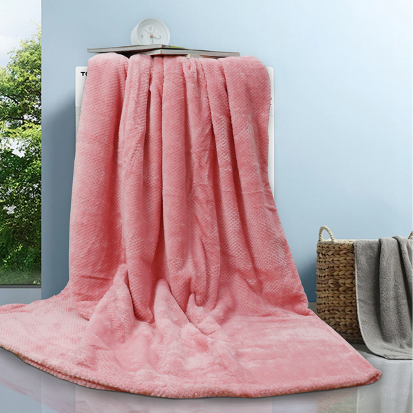 Mền San Hô NIN House Quartz Pink 1m8x2m 100% vải Microfiber, mền lông tuyết vân kẻ ô vuông nhỏ, chăn thu đông cao cấp, kiểu dáng Hàn Quốc, dùng được cho cả xe hơi oto, gấp gọn, cực kỳ ấm, mịn màng fleece blanket dùng văn phòng, xe hơi, máy bay.