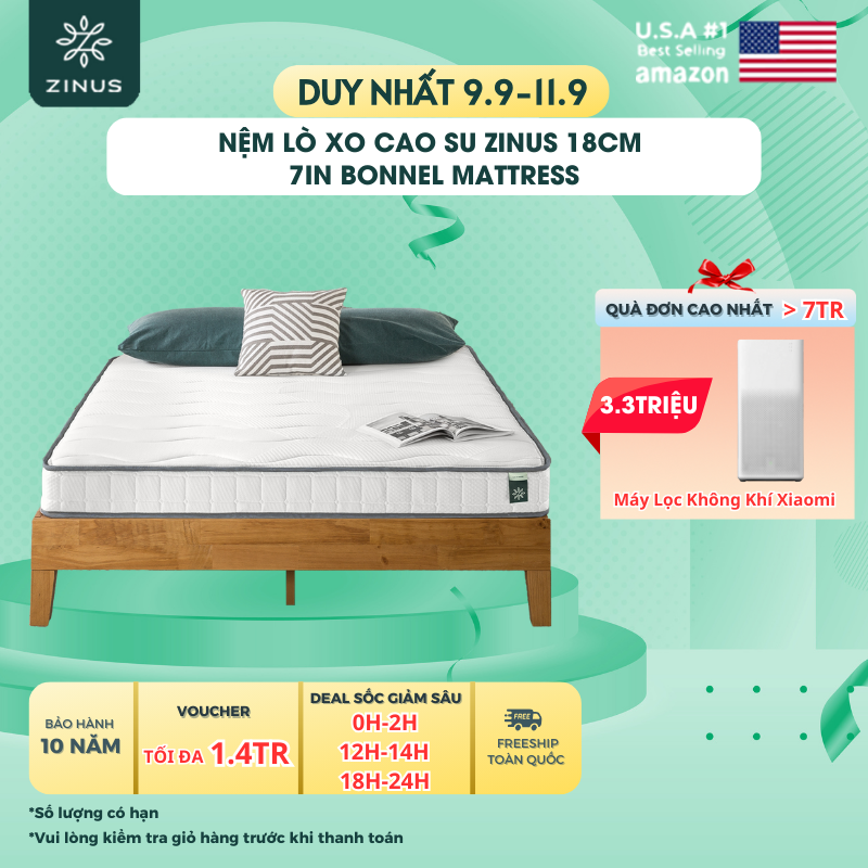 Nệm Lò Xo Cao Su Liên Kết Zinus 18cm Bonnel Mattress