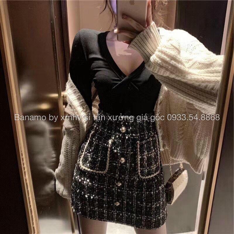 Chân váy dạ hottrend 2 túi phối khuy ngọc thời trang 5913