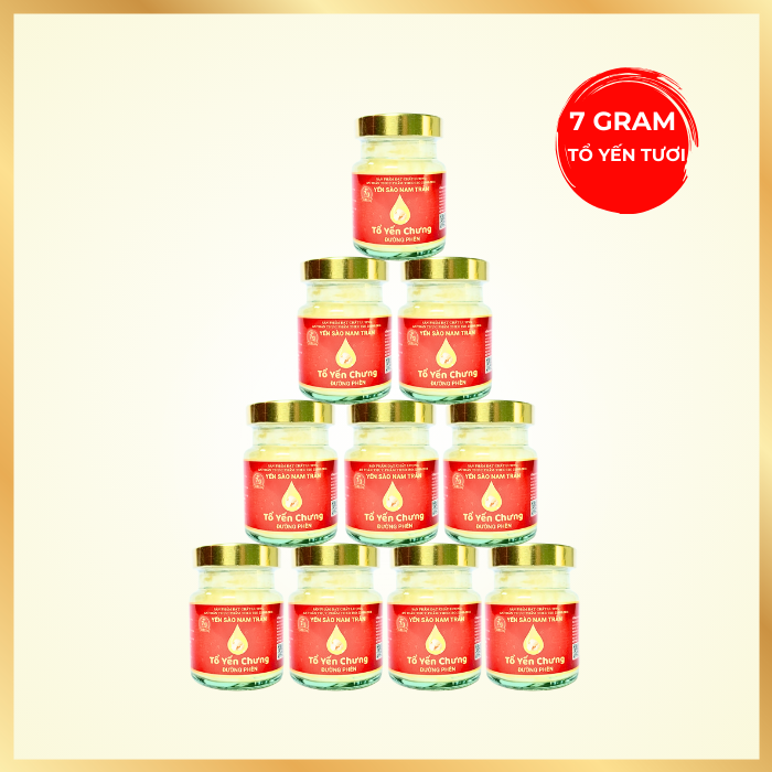 [Set 10 lọ Không hộp] Yến chưng Đường phèn 7 gram Tổ Yến Tươi- Yến Sào Nam Trân. Lọ 70 ml